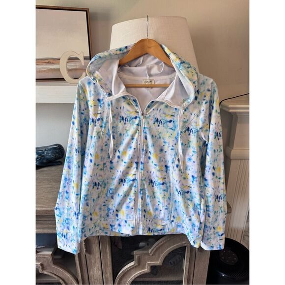 J. Crew Tie Dye Print Zip Front Active Hooded Sweatshirt Size Medium - Picture 3 of 10